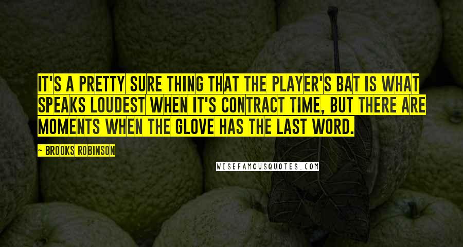 Brooks Robinson Quotes: It's a pretty sure thing that the player's bat is what speaks loudest when it's contract time, but there are moments when the glove has the last word.