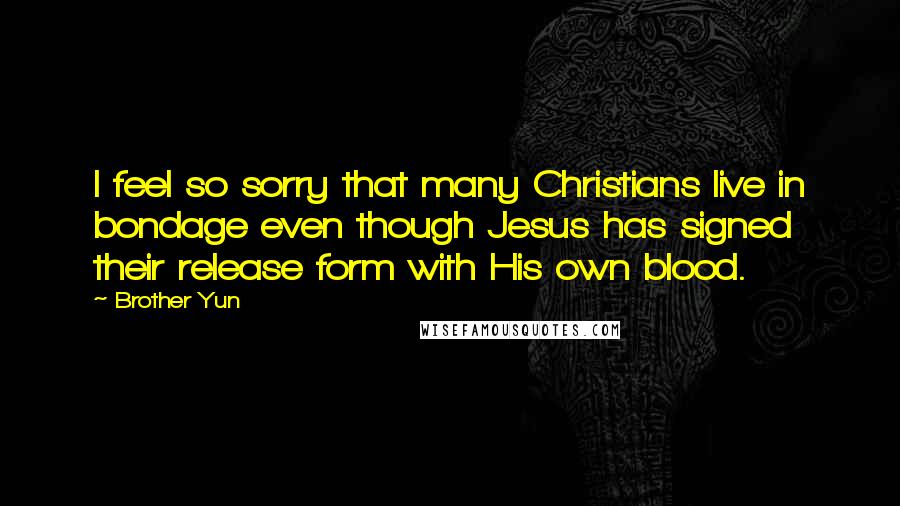 Brother Yun Quotes: I feel so sorry that many Christians live in bondage even though Jesus has signed their release form with His own blood.