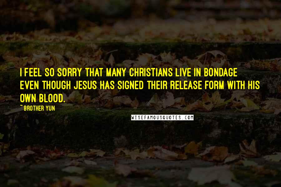 Brother Yun Quotes: I feel so sorry that many Christians live in bondage even though Jesus has signed their release form with His own blood.