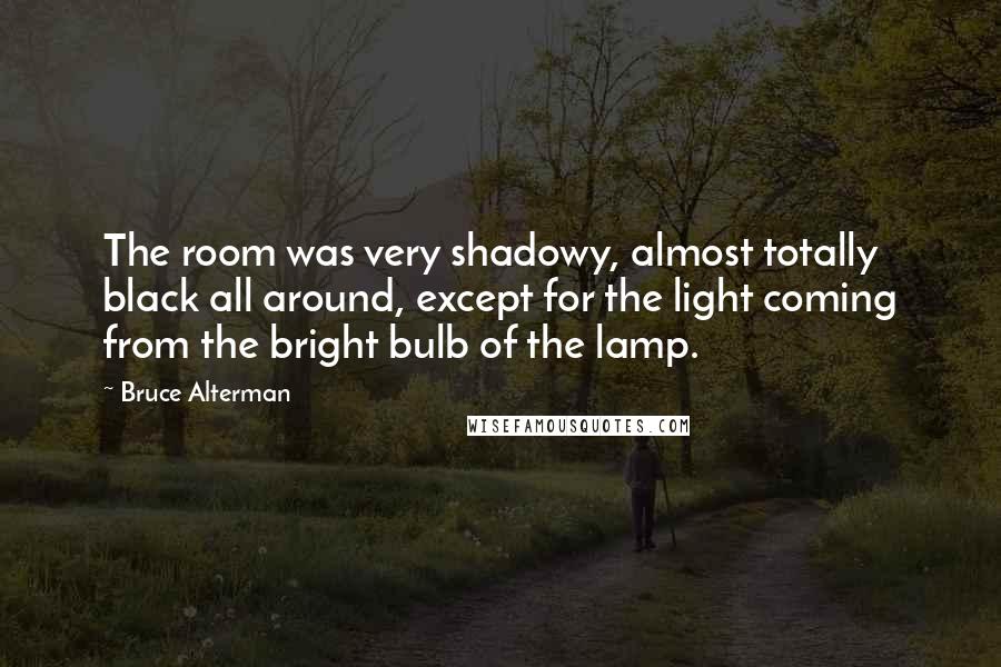 Bruce Alterman Quotes: The room was very shadowy, almost totally black all around, except for the light coming from the bright bulb of the lamp.