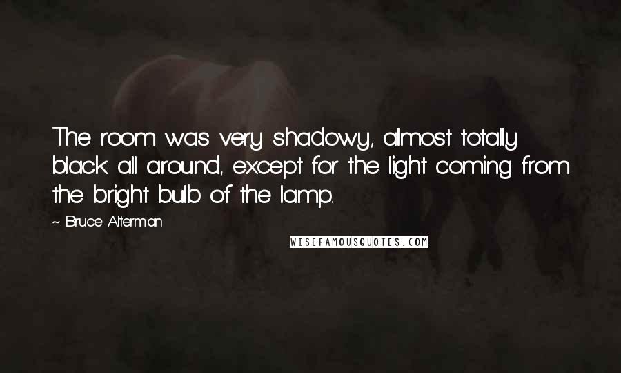 Bruce Alterman Quotes: The room was very shadowy, almost totally black all around, except for the light coming from the bright bulb of the lamp.