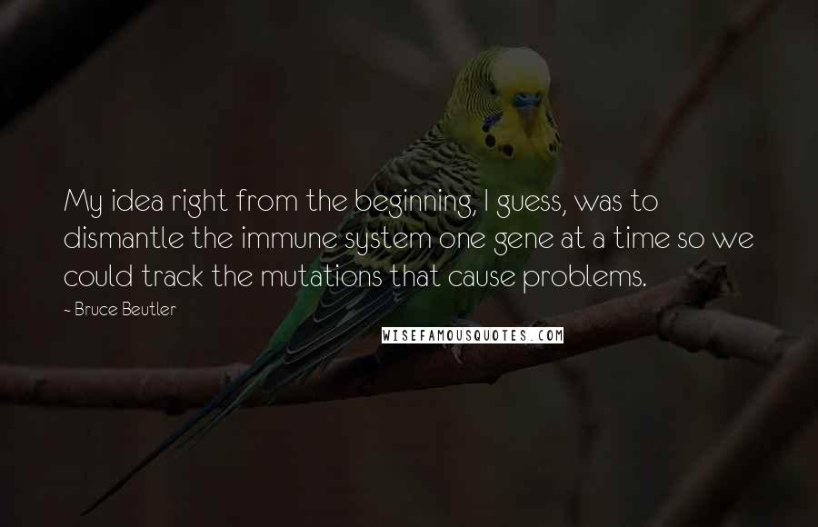 Bruce Beutler Quotes: My idea right from the beginning, I guess, was to dismantle the immune system one gene at a time so we could track the mutations that cause problems.