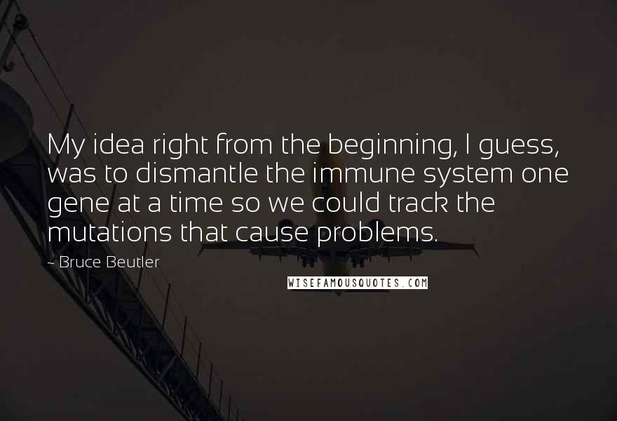 Bruce Beutler Quotes: My idea right from the beginning, I guess, was to dismantle the immune system one gene at a time so we could track the mutations that cause problems.