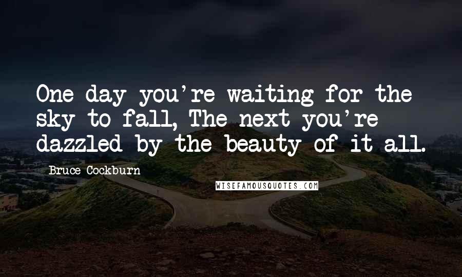 Bruce Cockburn Quotes: One day you're waiting for the sky to fall, The next you're dazzled by the beauty of it all.