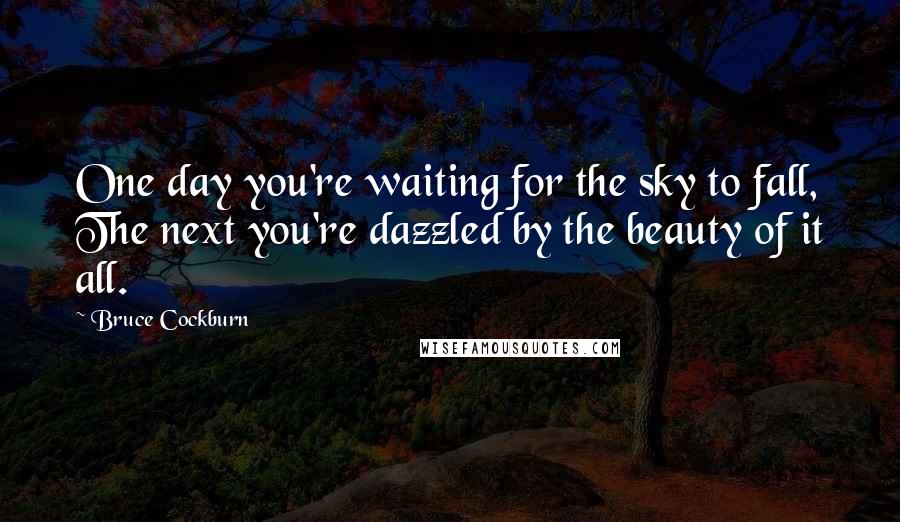 Bruce Cockburn Quotes: One day you're waiting for the sky to fall, The next you're dazzled by the beauty of it all.