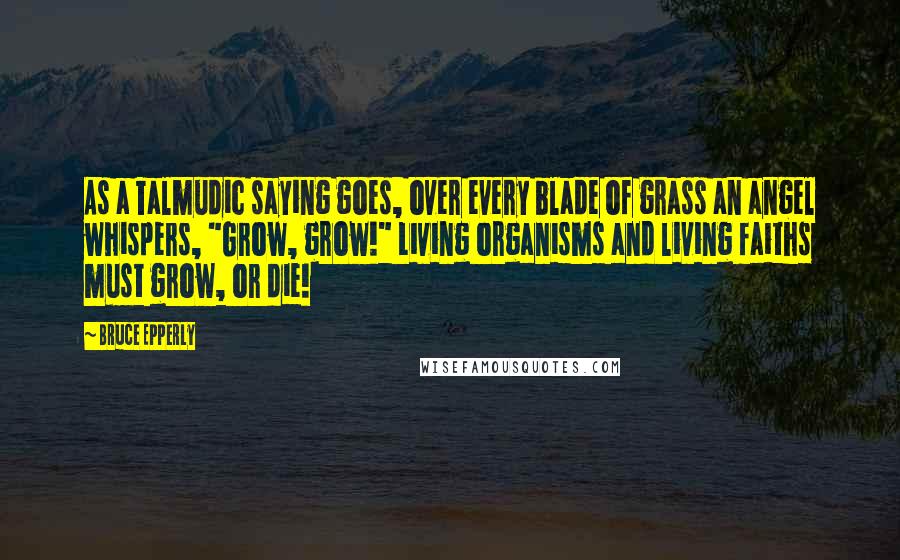 Bruce Epperly Quotes: As a Talmudic saying goes, over every blade of grass an angel whispers, "Grow, grow!" Living organisms and living faiths must grow, or die!