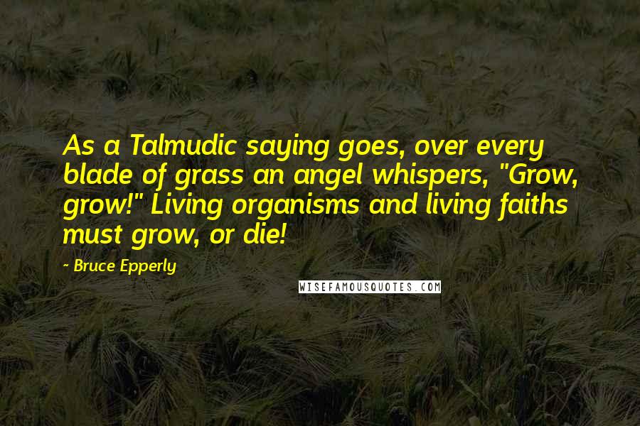 Bruce Epperly Quotes: As a Talmudic saying goes, over every blade of grass an angel whispers, "Grow, grow!" Living organisms and living faiths must grow, or die!