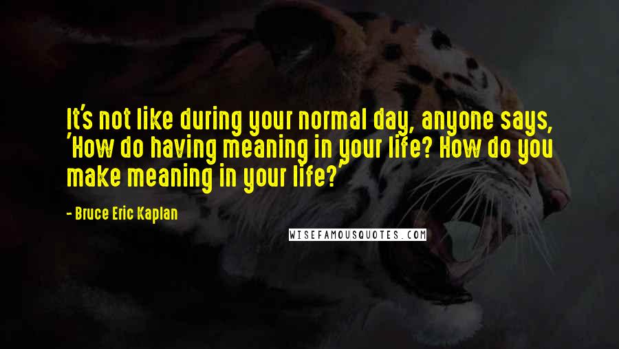Bruce Eric Kaplan Quotes: It's not like during your normal day, anyone says, 'How do having meaning in your life? How do you make meaning in your life?'