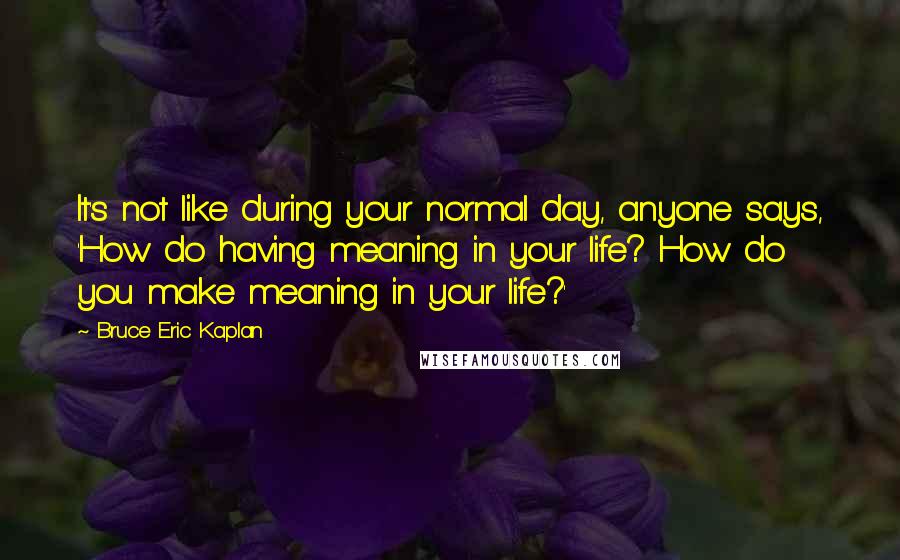 Bruce Eric Kaplan Quotes: It's not like during your normal day, anyone says, 'How do having meaning in your life? How do you make meaning in your life?'