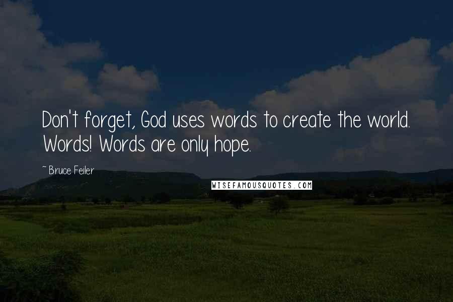 Bruce Feiler Quotes: Don't forget, God uses words to create the world. Words! Words are only hope.