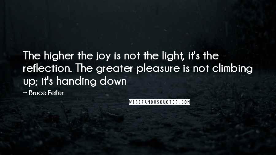 Bruce Feiler Quotes: The higher the joy is not the light, it's the reflection. The greater pleasure is not climbing up; it's handing down