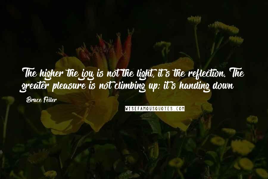 Bruce Feiler Quotes: The higher the joy is not the light, it's the reflection. The greater pleasure is not climbing up; it's handing down