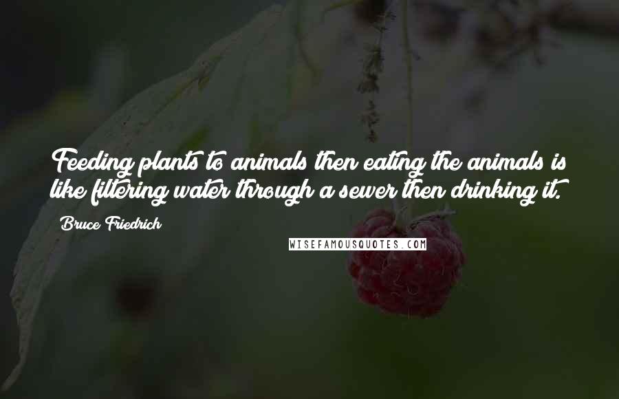 Bruce Friedrich Quotes: Feeding plants to animals then eating the animals is like filtering water through a sewer then drinking it.