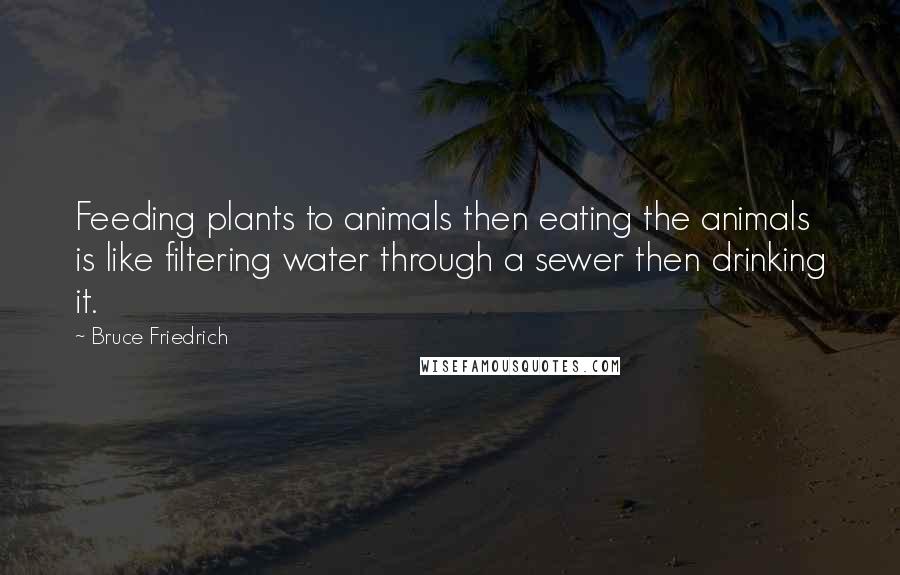 Bruce Friedrich Quotes: Feeding plants to animals then eating the animals is like filtering water through a sewer then drinking it.