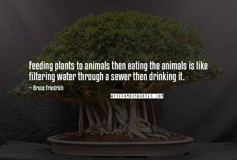 Bruce Friedrich Quotes: Feeding plants to animals then eating the animals is like filtering water through a sewer then drinking it.