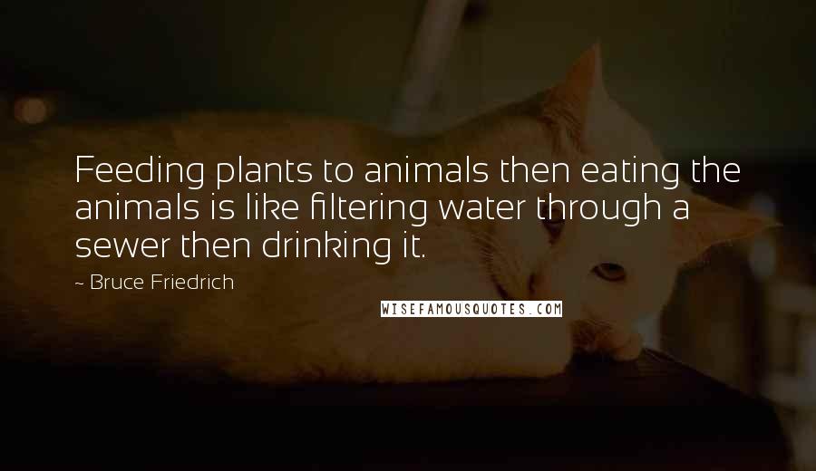 Bruce Friedrich Quotes: Feeding plants to animals then eating the animals is like filtering water through a sewer then drinking it.