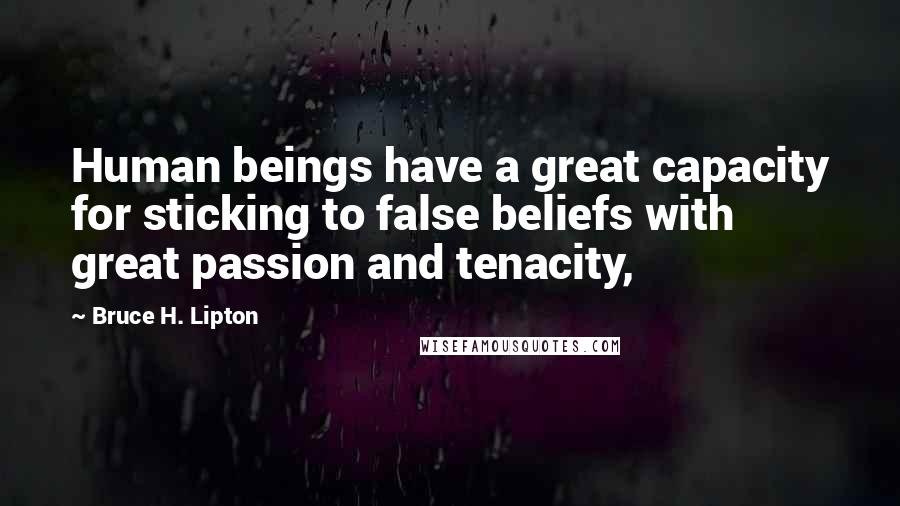 Bruce H. Lipton Quotes: Human beings have a great capacity for sticking to false beliefs with great passion and tenacity,