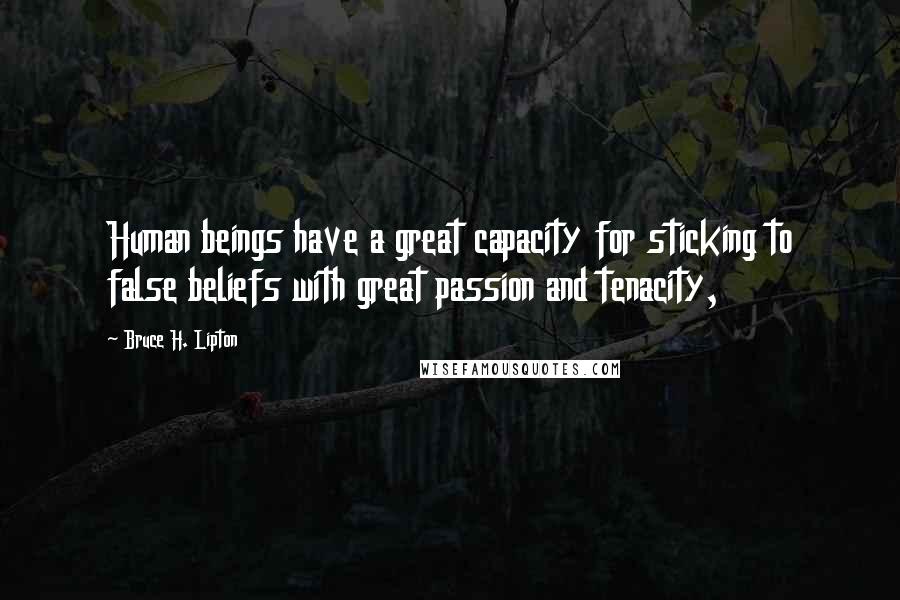 Bruce H. Lipton Quotes: Human beings have a great capacity for sticking to false beliefs with great passion and tenacity,