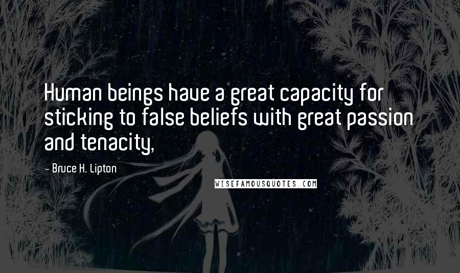 Bruce H. Lipton Quotes: Human beings have a great capacity for sticking to false beliefs with great passion and tenacity,