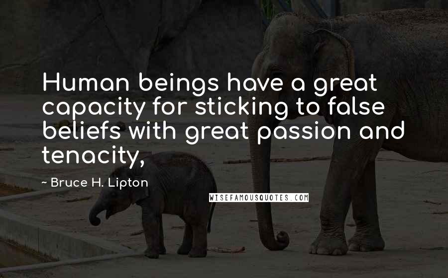 Bruce H. Lipton Quotes: Human beings have a great capacity for sticking to false beliefs with great passion and tenacity,