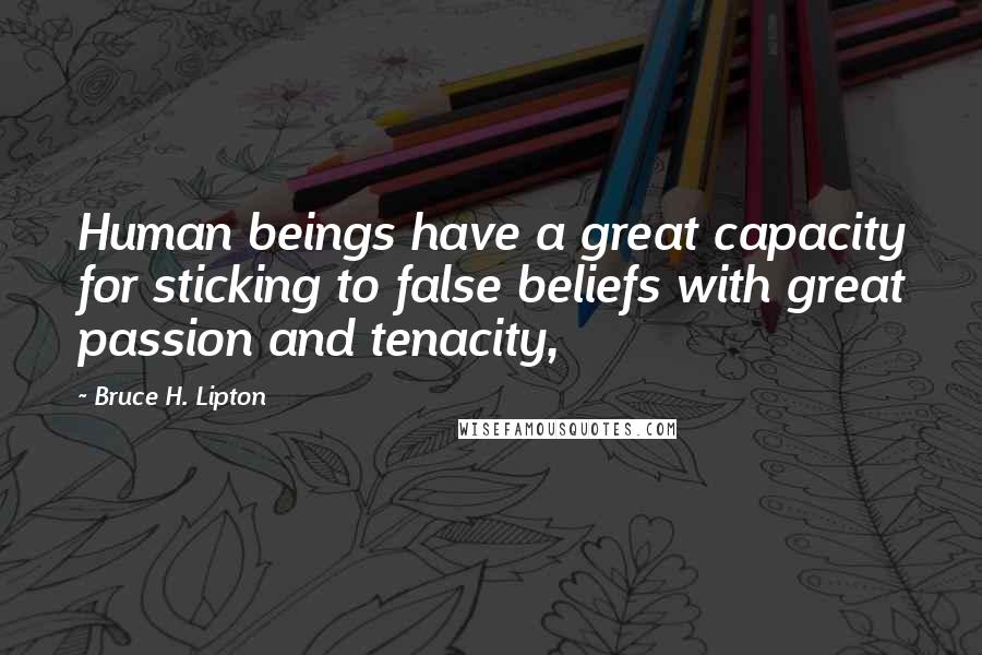 Bruce H. Lipton Quotes: Human beings have a great capacity for sticking to false beliefs with great passion and tenacity,