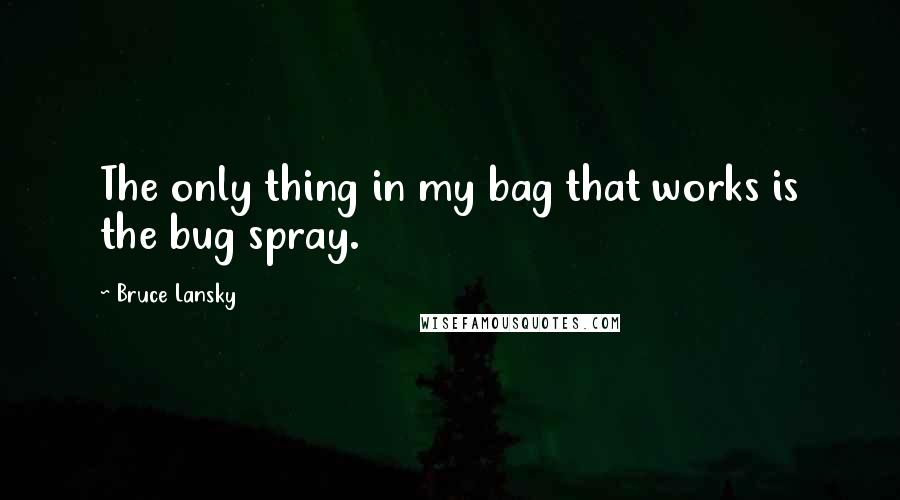 Bruce Lansky Quotes: The only thing in my bag that works is the bug spray.