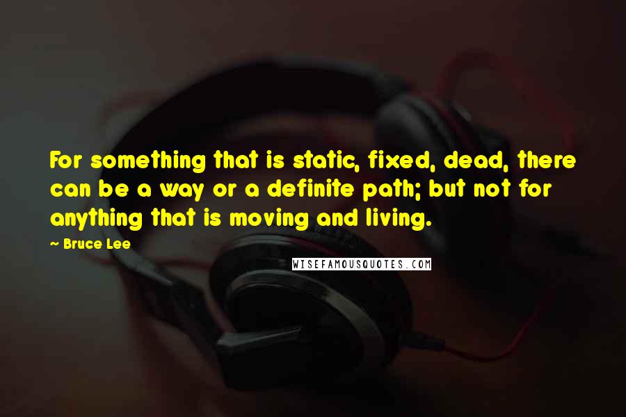 Bruce Lee Quotes: For something that is static, fixed, dead, there can be a way or a definite path; but not for anything that is moving and living.