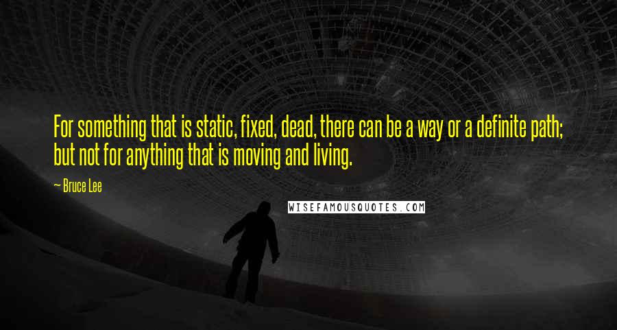 Bruce Lee Quotes: For something that is static, fixed, dead, there can be a way or a definite path; but not for anything that is moving and living.