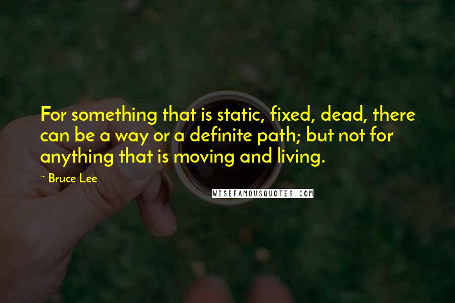 Bruce Lee Quotes: For something that is static, fixed, dead, there can be a way or a definite path; but not for anything that is moving and living.