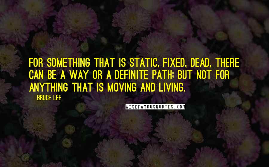 Bruce Lee Quotes: For something that is static, fixed, dead, there can be a way or a definite path; but not for anything that is moving and living.