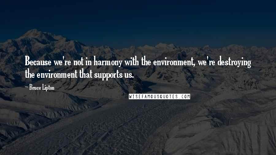 Bruce Lipton Quotes: Because we're not in harmony with the environment, we're destroying the environment that supports us.