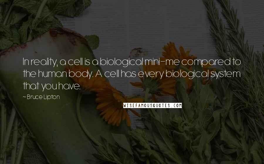 Bruce Lipton Quotes: In reality, a cell is a biological mini-me compared to the human body. A cell has every biological system that you have.