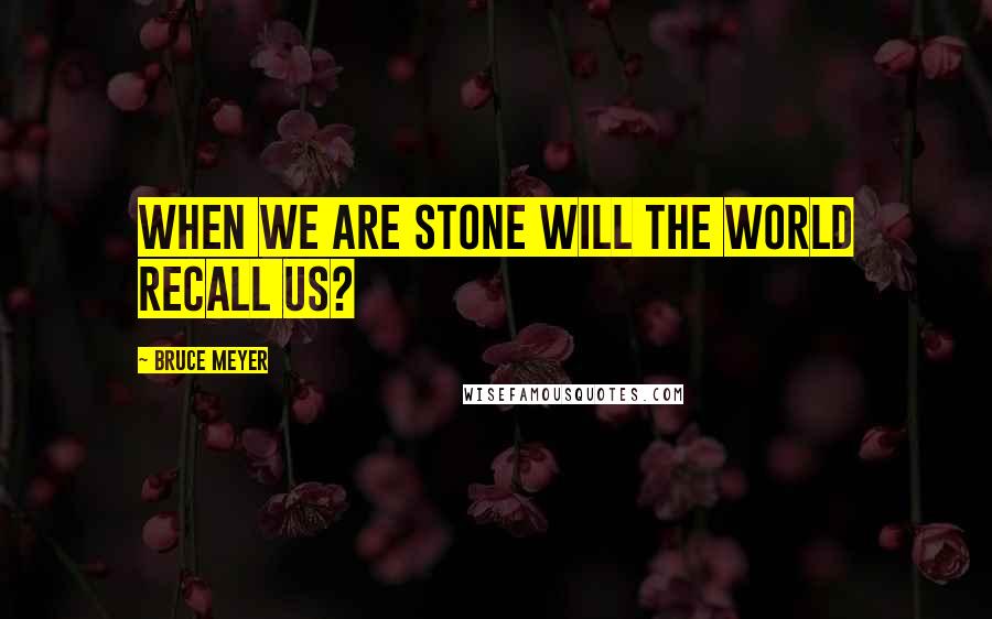 Bruce Meyer Quotes: When we are stone will the world recall us?