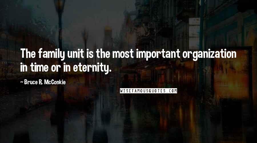 Bruce R. McConkie Quotes: The family unit is the most important organization in time or in eternity.