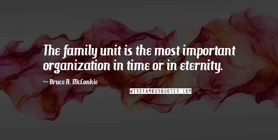 Bruce R. McConkie Quotes: The family unit is the most important organization in time or in eternity.