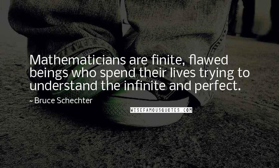 Bruce Schechter Quotes: Mathematicians are finite, flawed beings who spend their lives trying to understand the infinite and perfect.