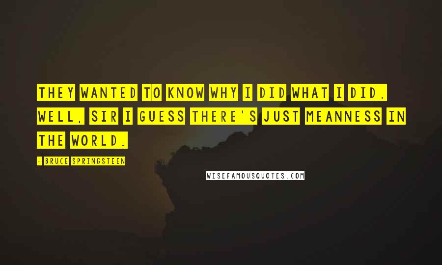 Bruce Springsteen Quotes: They wanted to know why I did what I did. Well, sir I guess there's just meanness in the world.