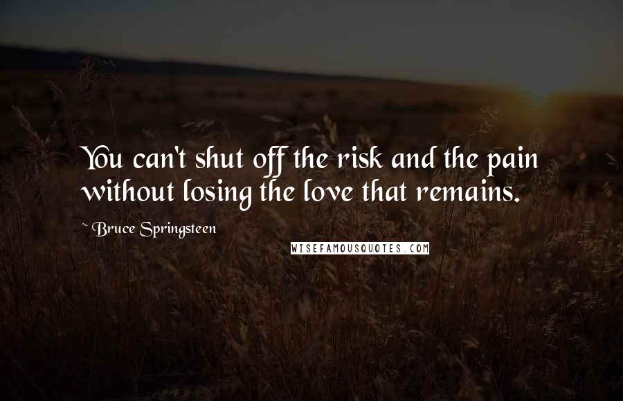 Bruce Springsteen Quotes: You can't shut off the risk and the pain without losing the love that remains.