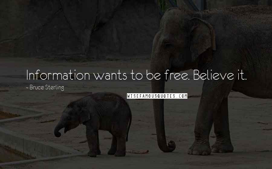 Bruce Sterling Quotes: Information wants to be free. Believe it.