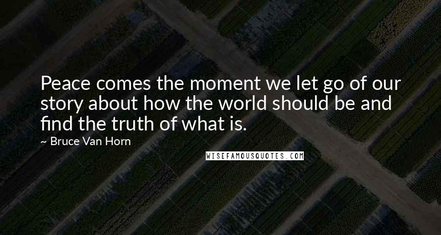 Bruce Van Horn Quotes: Peace comes the moment we let go of our story about how the world should be and find the truth of what is.