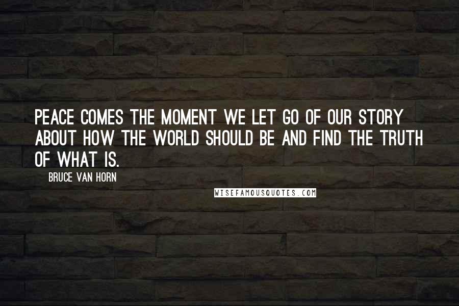 Bruce Van Horn Quotes: Peace comes the moment we let go of our story about how the world should be and find the truth of what is.