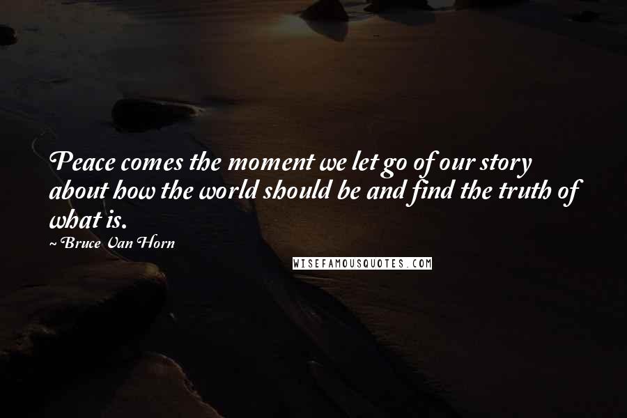 Bruce Van Horn Quotes: Peace comes the moment we let go of our story about how the world should be and find the truth of what is.