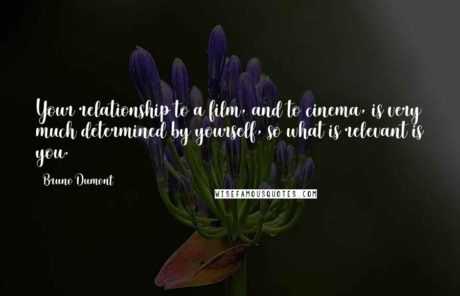 Bruno Dumont Quotes: Your relationship to a film, and to cinema, is very much determined by yourself, so what is relevant is you.