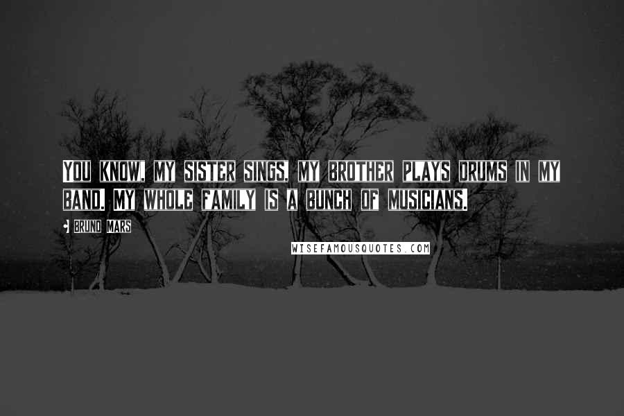 Bruno Mars Quotes: You know, my sister sings, my brother plays drums in my band. My whole family is a bunch of musicians.