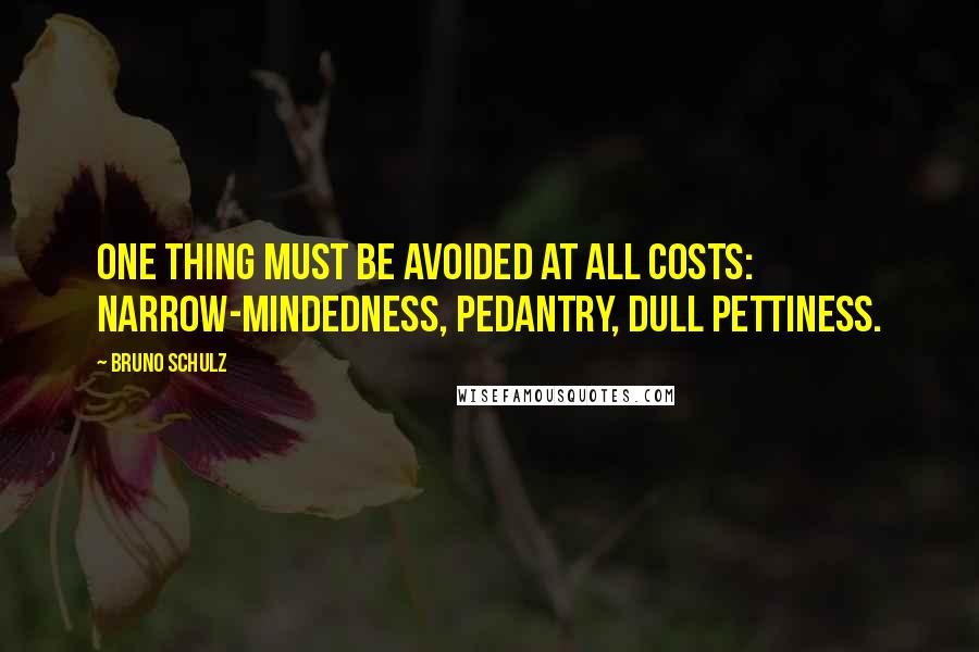 Bruno Schulz Quotes: One thing must be avoided at all costs: narrow-mindedness, pedantry, dull pettiness.