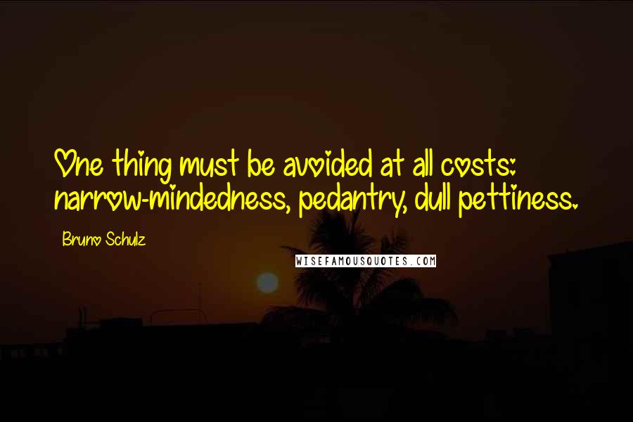 Bruno Schulz Quotes: One thing must be avoided at all costs: narrow-mindedness, pedantry, dull pettiness.