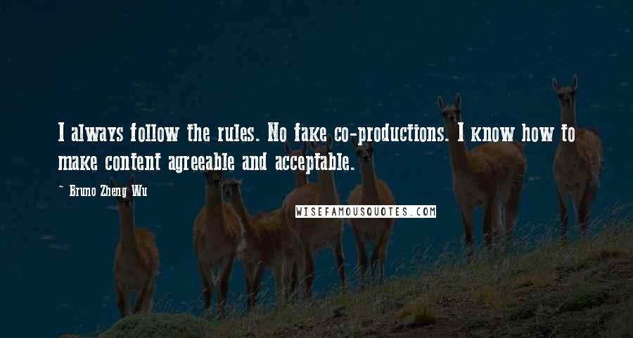 Bruno Zheng Wu Quotes: I always follow the rules. No fake co-productions. I know how to make content agreeable and acceptable.