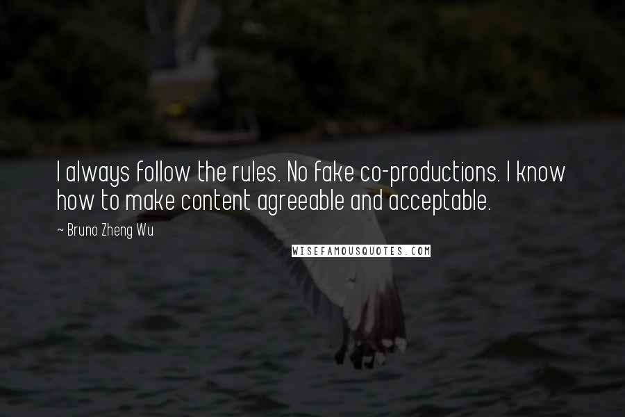 Bruno Zheng Wu Quotes: I always follow the rules. No fake co-productions. I know how to make content agreeable and acceptable.