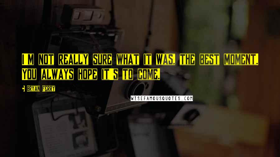 Bryan Ferry Quotes: I'm not really sure what it was, the best moment. You always hope it's to come.