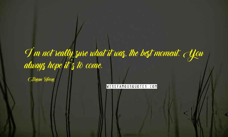 Bryan Ferry Quotes: I'm not really sure what it was, the best moment. You always hope it's to come.